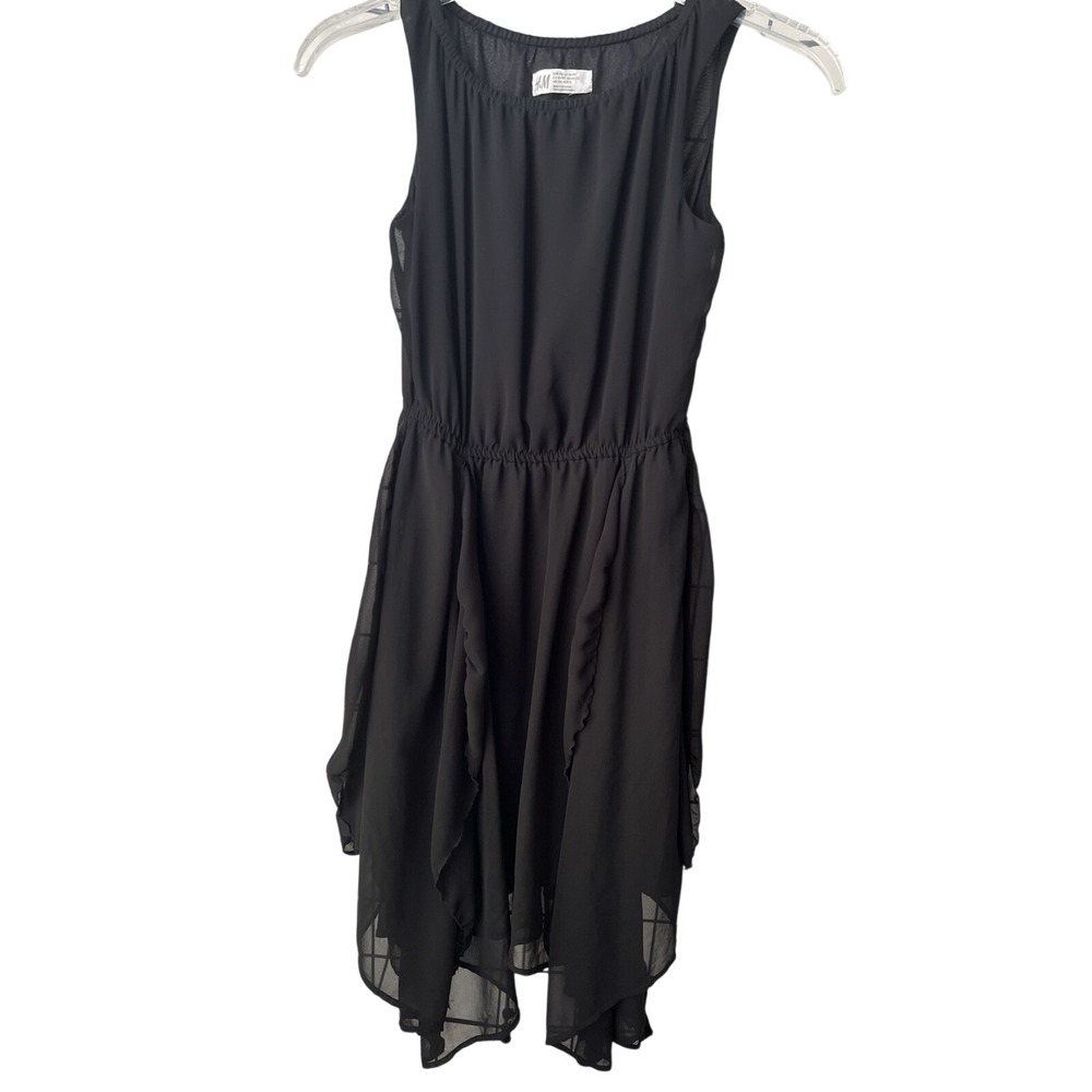 H&M Kids Girls Black Chiffon Sleeveless Handkerchief Hem Party Dress Size 10-11Y